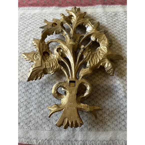 Vintage Wall Decor Golden Flowers made in Italy hanging art country bouquet 14” - Picture 4 of 14